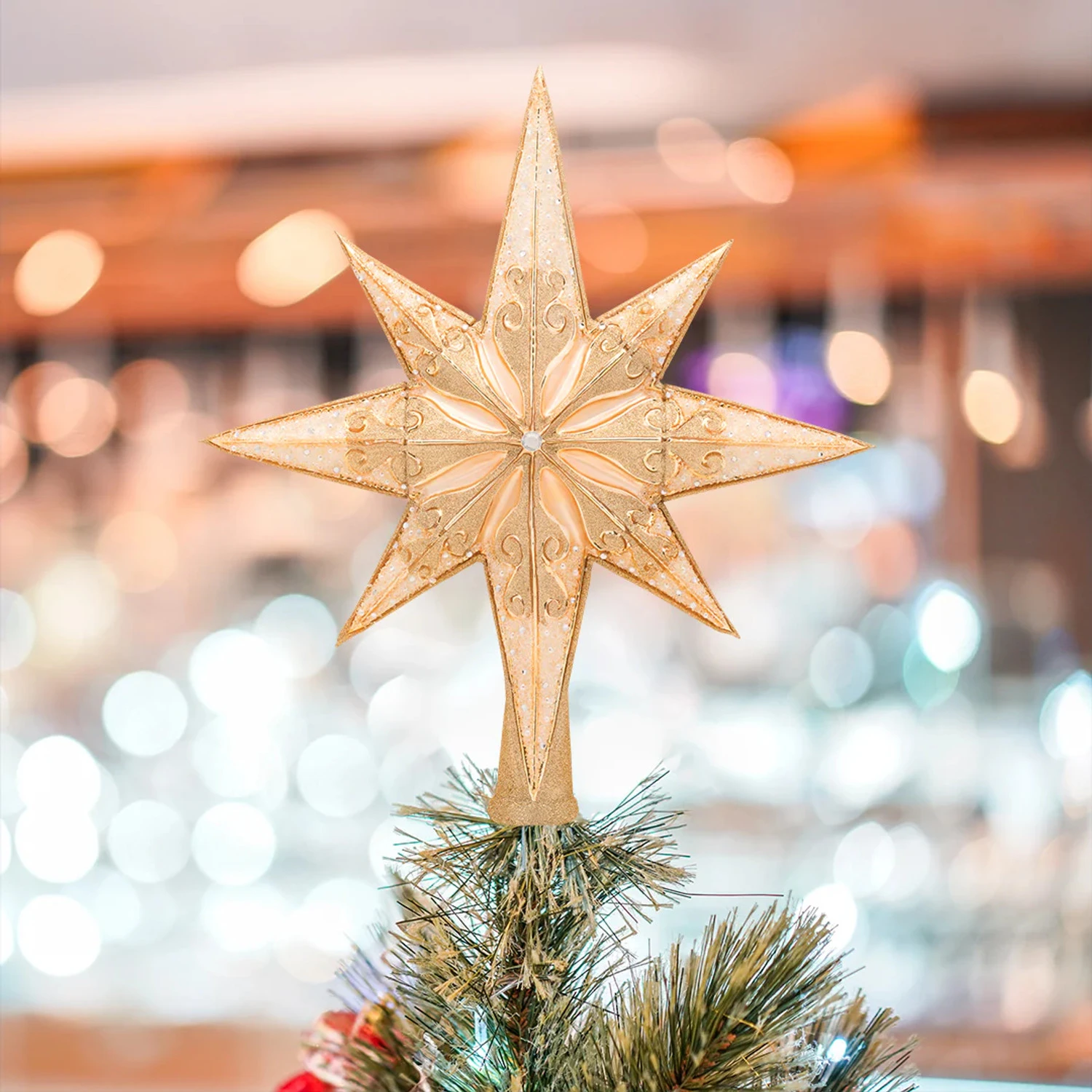 Christopher Radko Champagne Stellar Star Glass Christmas Tree Topper 1017544 3 Christopher Radko Champagne Stellar Star Glass Christmas Tree Topper 1017544