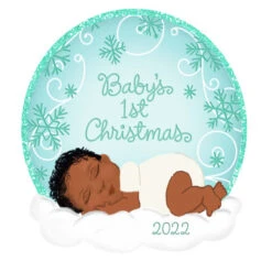 Hallmark 3" African American Mahogany Baby's First Christmas Dated 2022 Ornament 1HDA1588