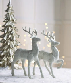 Raz 12.75" Set Of 2 White Glittered Deer Christmas Figures 3100812