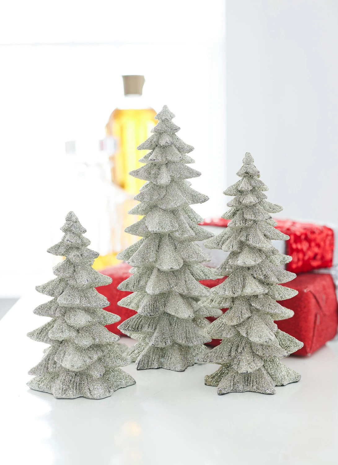 Raz 9.5" Silver Glittered Christmas Tree Figures Set Of 3 3211075 3 Raz 9.5" Silver Glittered Christmas Tree Figures Set Of 3 3211075