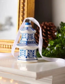 Raz 4.25" Eric Cortina Delft Pagoda Glass Christmas Ornament 3953018