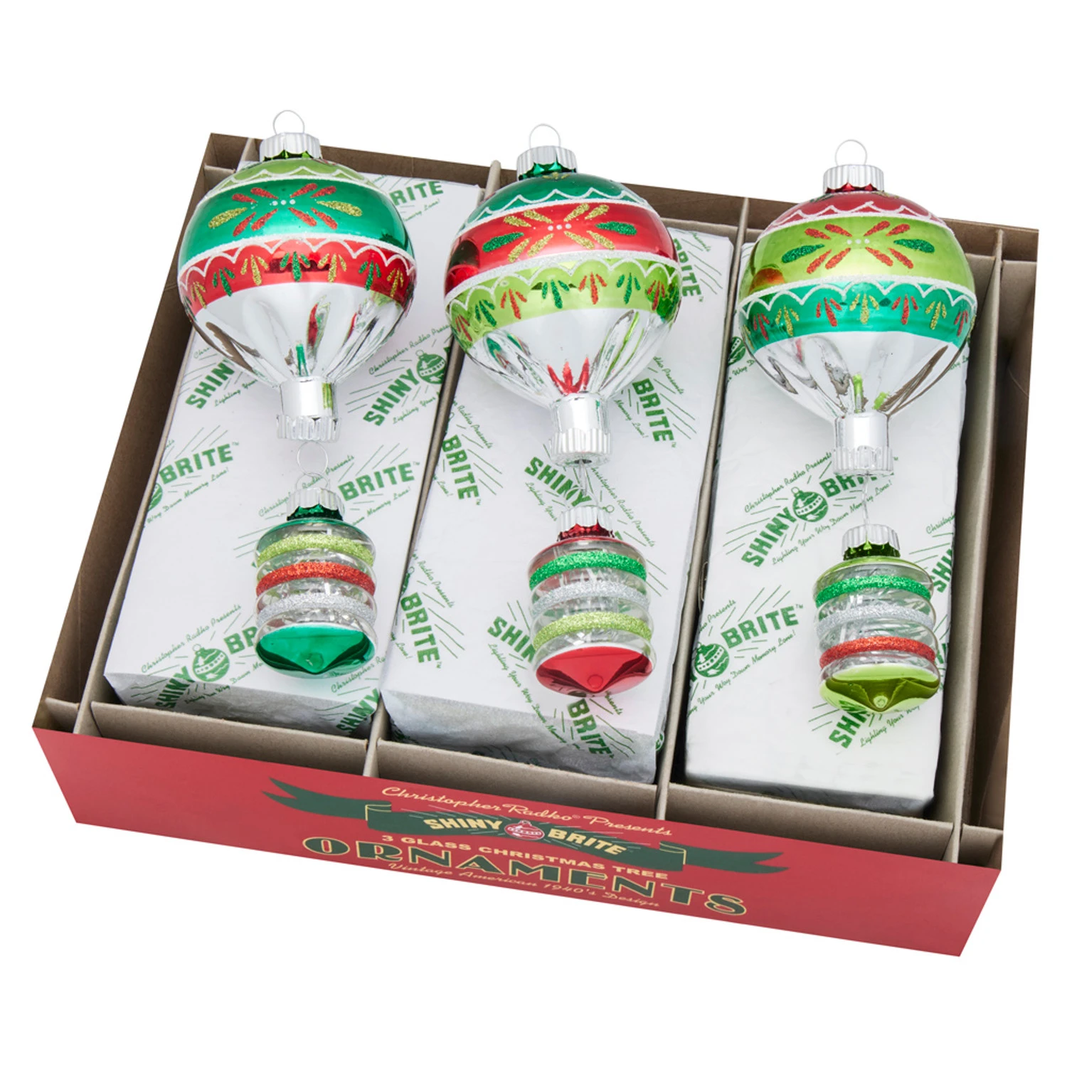 Christopher Radko Shiny Brite Holiday Splendor 7" Decorated Shapes Christmas Ornaments 4028221 3 Christopher Radko Shiny Brite Holiday Splendor 7" Decorated Shapes Christmas Ornaments 4028221