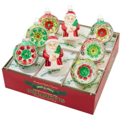 Christopher Radko Shiny Brite Holiday Splendor 8 Count Figures And Reflector Rounds Glass Christmas Ornament Set 4028264