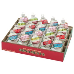 Christopher Radko Shiny Brite Festive Fete 20 Count 1.25" Decorated Rounds Glass Christmas Ornament Set 4028271