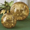 Raz Set Of 2 Gold Mercury Glass Lighted Ball Christmas Decoration 4222802