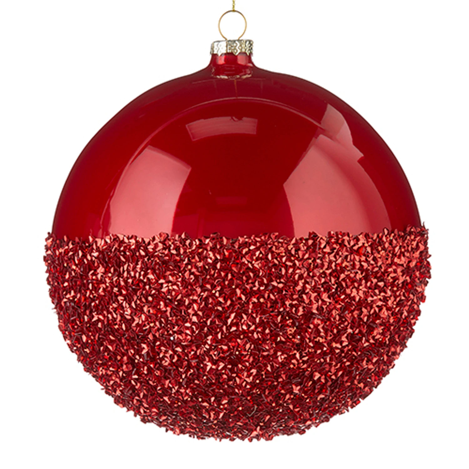 Raz 6" Half Glittered Red Glass Ball Christmas Ornament 4224608 4 Raz 6" Half Glittered Red Glass Ball Christmas Ornament 4224608 - Image 2