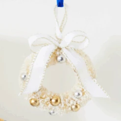 Raz 5.5" Bottle Brush Ivory And Gold Wreath Christmas Ornament 4319150