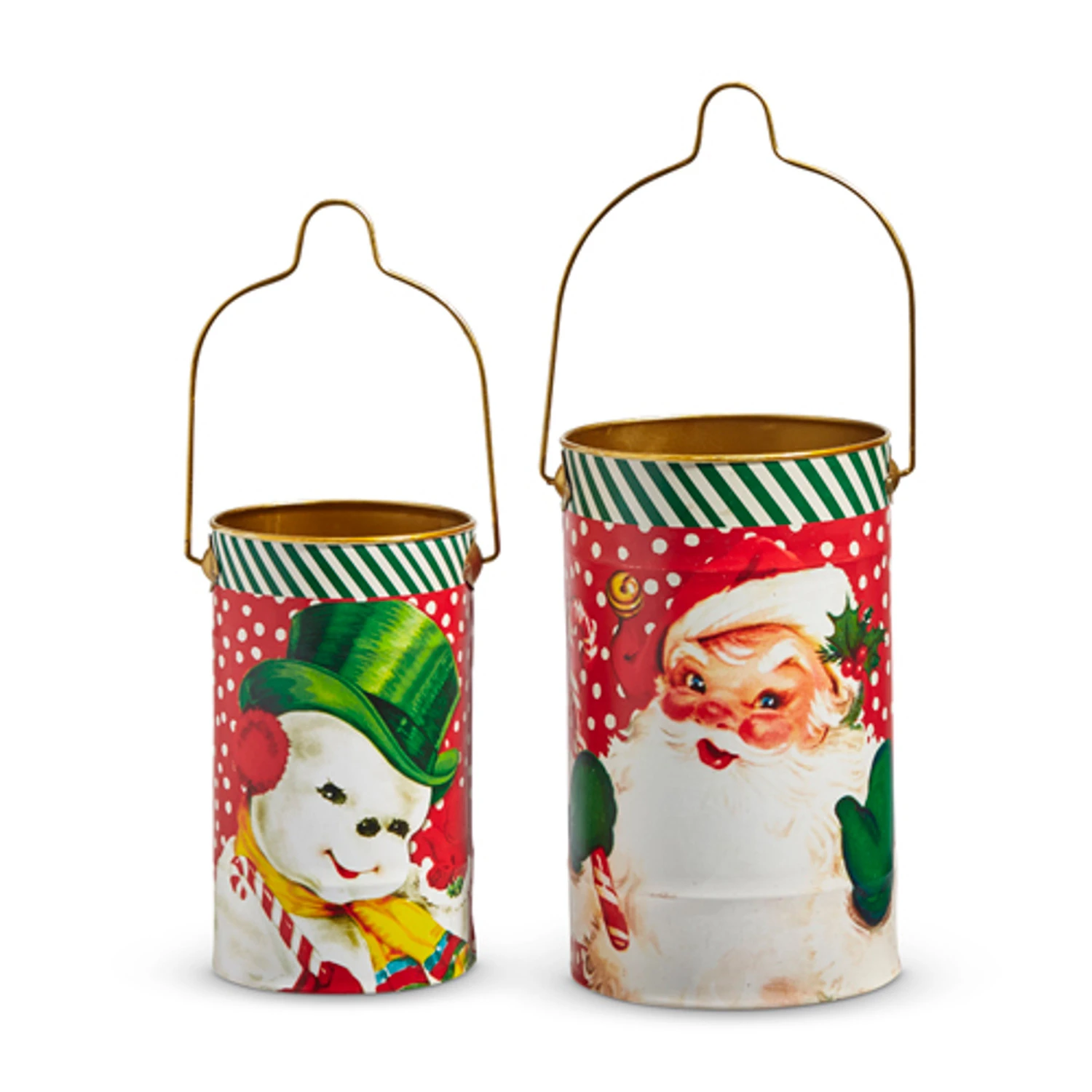 Raz 9.5" Retro Santa And Snowman Christmas Bucket Decorations Set Of 2 4411208 3 Raz 9.5" Retro Santa And Snowman Christmas Bucket Decorations Set Of 2 4411208