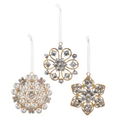 Raz 3.5" Gold Jeweled Vintage Brooch Christmas Ornament Set Of 3 4413513