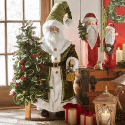 Raz 37" Green Santa With Lighted Tree Christmas Decoration 4415594