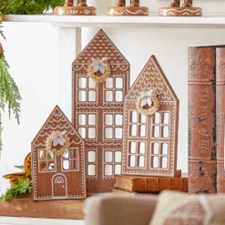 Raz Flat Wooden Gingerbread Christmas Houses Set Of 3 4416112