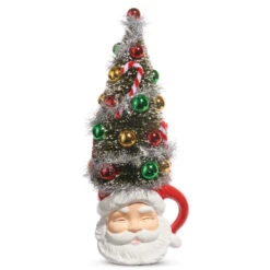 Raz 14" Bottle Brush Tree In Santa Mug Christmas Decoration 4419048