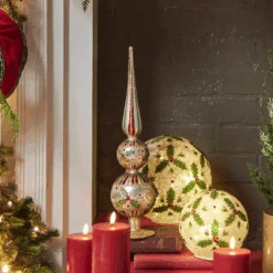 Raz 16.5" Holly Leaf Glass Christmas Finial Decoration 4424546