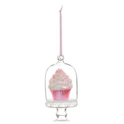Raz 4" Pink Cupcake In Cloche Glass Christmas Ornament 4452863