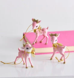 Raz 3" Pink Retro Deer Christmas Ornament Set Of 3 4457653