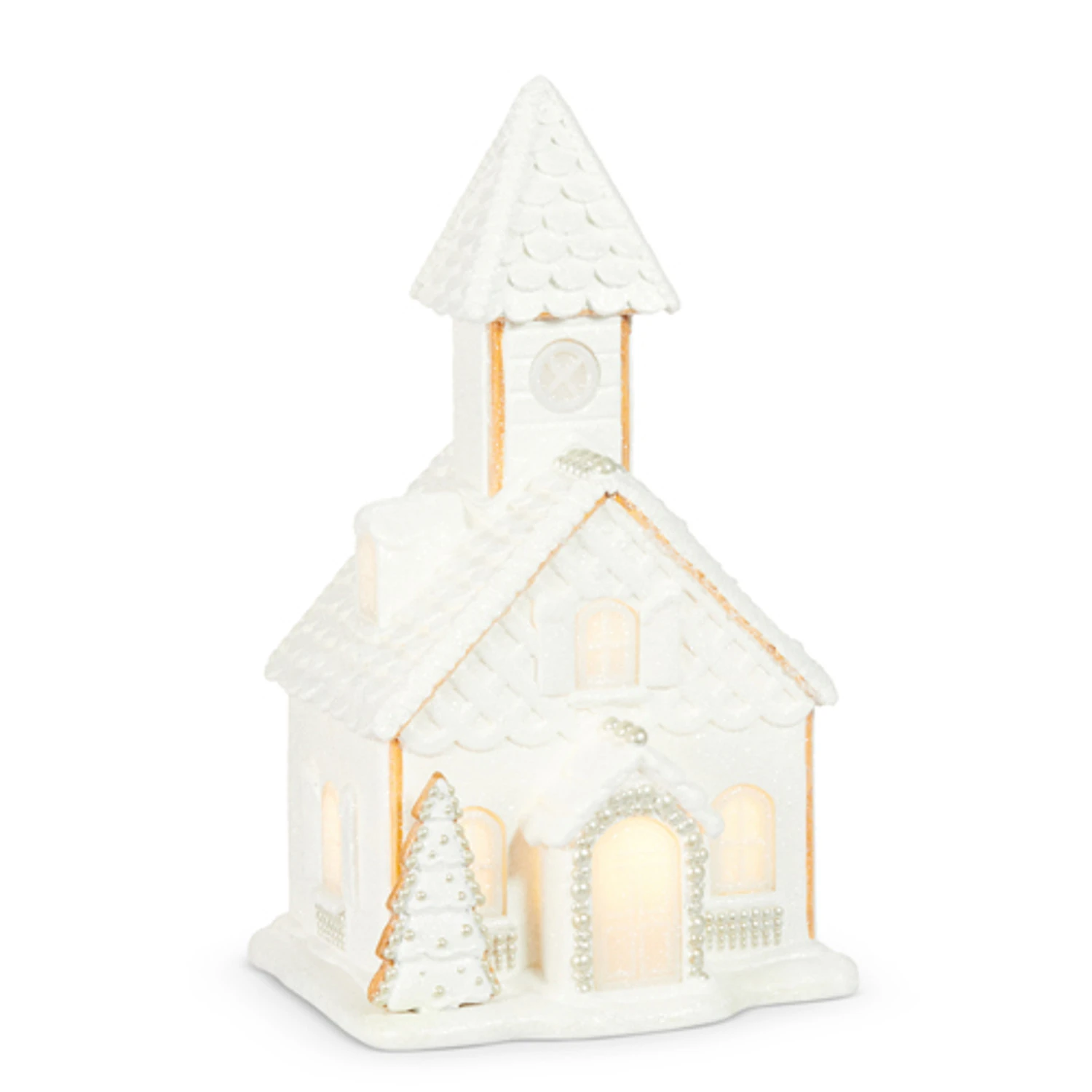 Raz 16.5" LED Lighted White Church With Pearls Gingerbread House Christmas Decoration 4510444 3 Raz 16.5" LED Lighted White Church With Pearls Gingerbread House Christmas Decoration 4510444