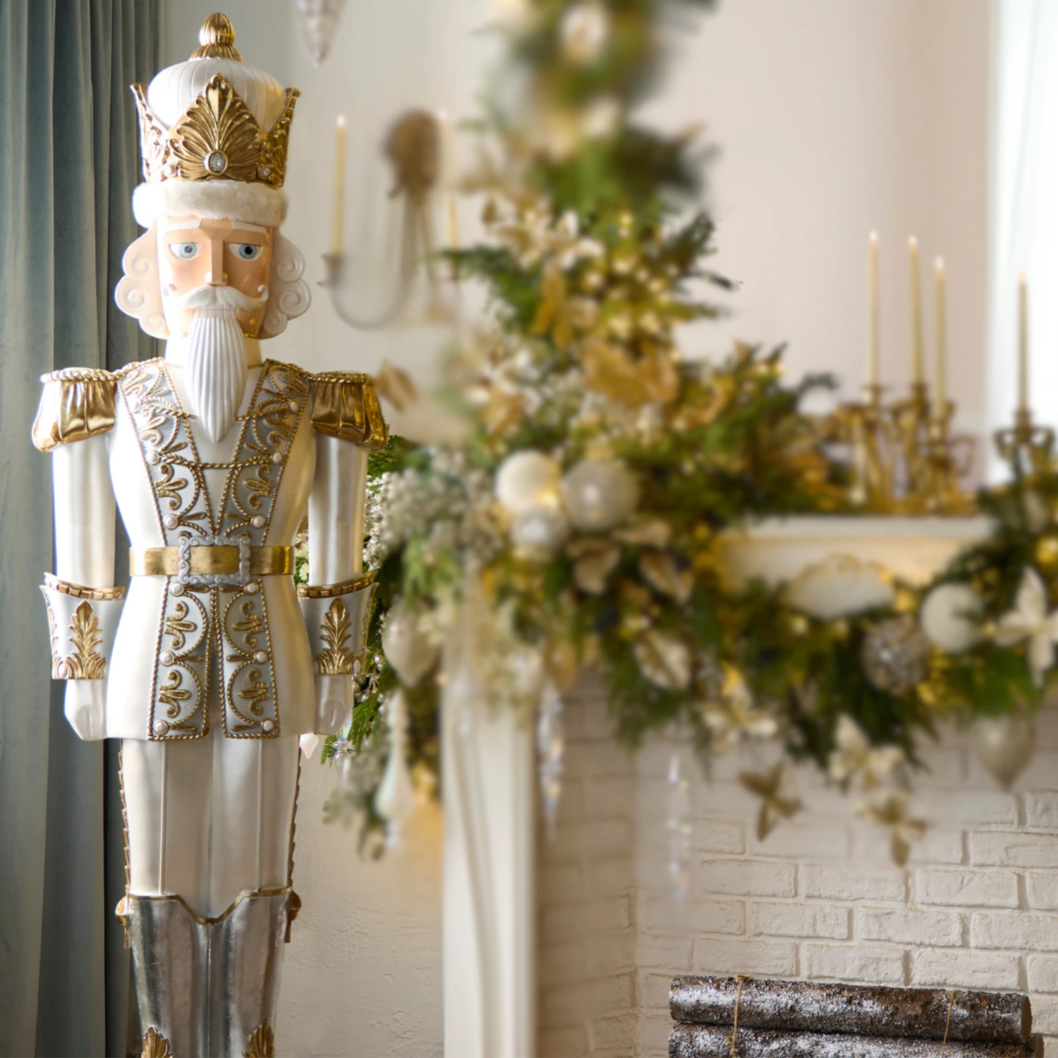 Raz 76" Indoor Outdoor Gold And White Nutcracker Christmas Decoration 4510517 3 Raz 76" Indoor Outdoor Gold And White Nutcracker Christmas Decoration 4510517