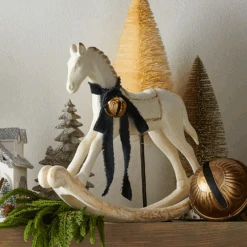 Raz 16.5" Whitewash Rocking Horse Christmas Decoration 4511382