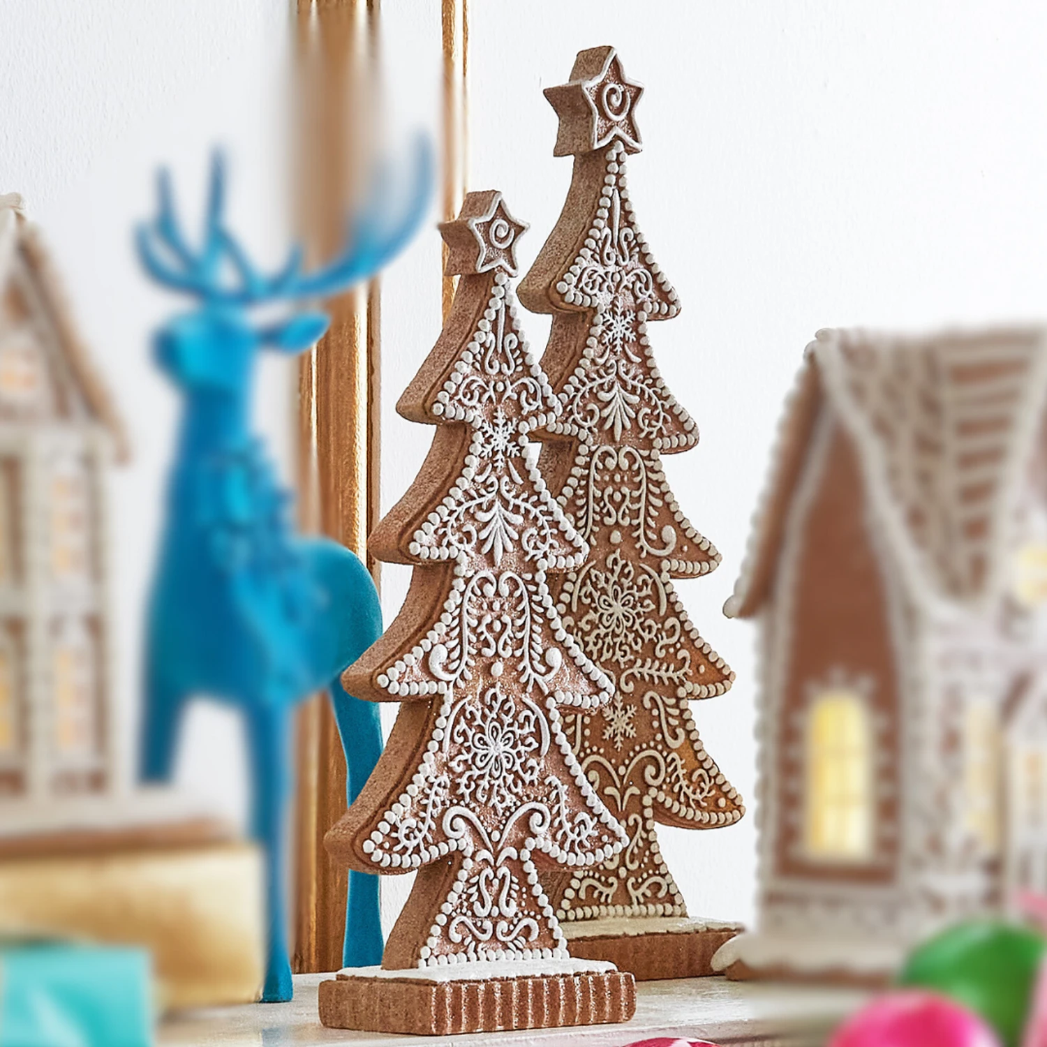 Raz 15" Large Brown And White Gingerbread Cookie Christmas Tree Figures 4512136 3 Raz 15" Large Brown And White Gingerbread Cookie Christmas Tree Figures 4512136