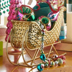 Raz 15.5" Gold Metallic Sleigh Christmas Figure 4512145