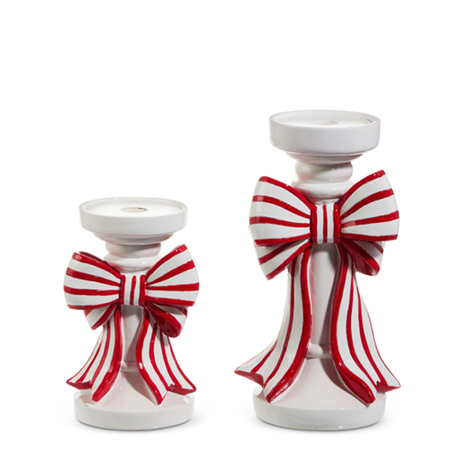 Raz 10" Red & White Striped Bow Christmas Pillar Or Taper Candle Holder 4512233 4 Raz 10" Red & White Striped Bow Christmas Pillar Or Taper Candle Holder 4512233 - Image 2