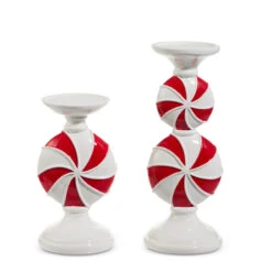 Raz 11" Peppermint Christmas Candle Holders Set Of 2 4512234