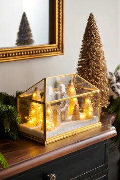 Raz 10.75" Lighted Gold House Terrarium Christmas Decoration 4515557