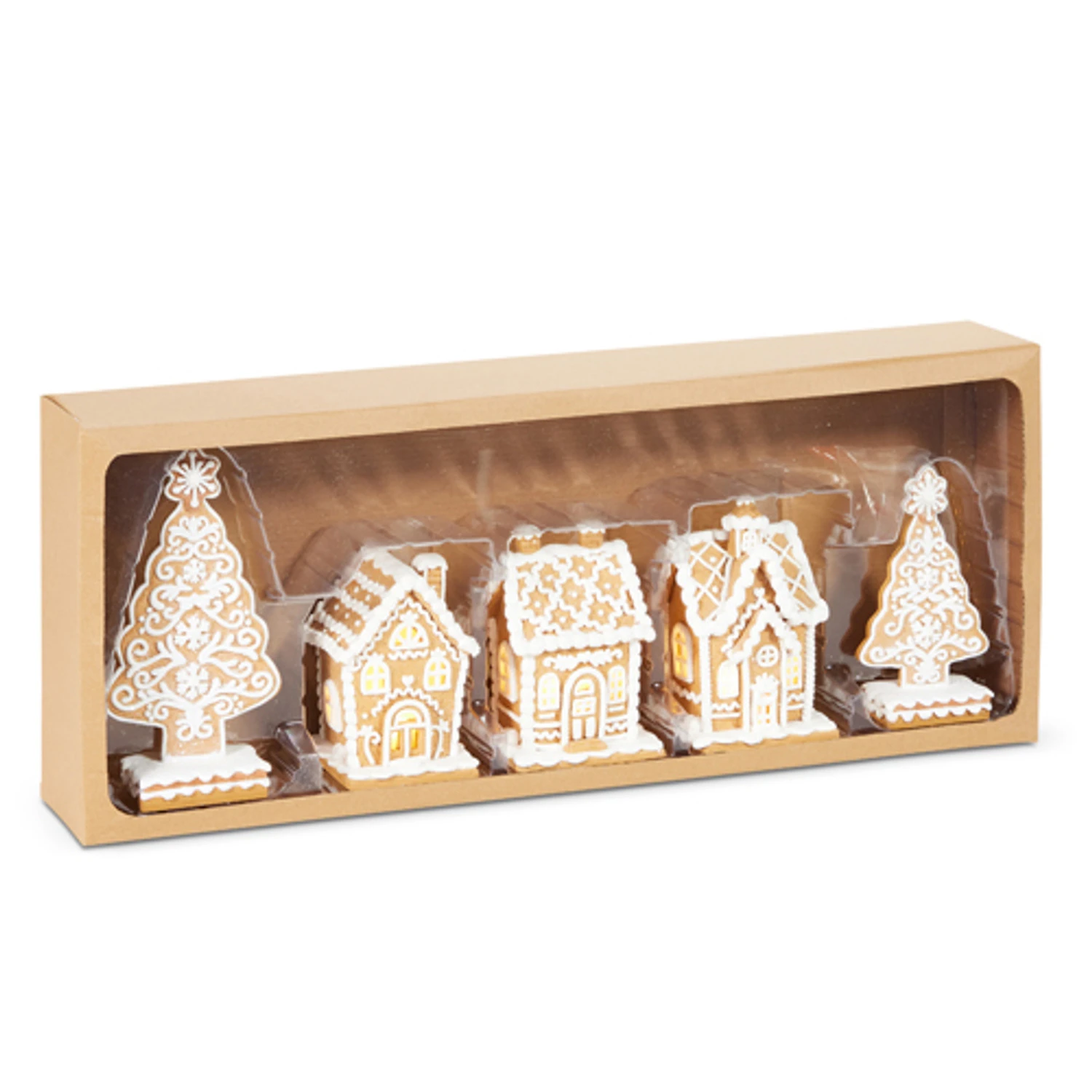 Raz 8.5" Lighted Gingerbread Houses And Trees 5 Pc Set 4516765 3 Raz 8.5" Lighted Gingerbread Houses And Trees 5 Pc Set 4516765