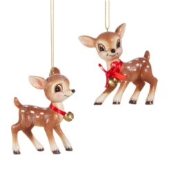 Raz 3.25" Cutesy Deer With Bell Christmas Ornament Set Of 2 4520057