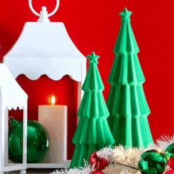 Raz 14" Set Of 2 Green Tiered Flocked Trees Christmas Decoration 4523131