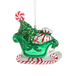 Raz 4.5" Peppermint Sleigh Glass Christmas Ornament 4524842