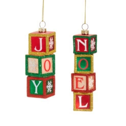 Raz 5" Set Of 2 Stacked Block Christmas Ornament 4524859
