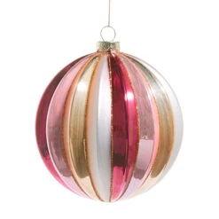 Raz 5" Shades Of Pink Ribbed Ball Glass Christmas Ornament 4524901