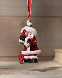 Raz 4" Santa Holding Cardinal Glass Christmas Ornament 4524940