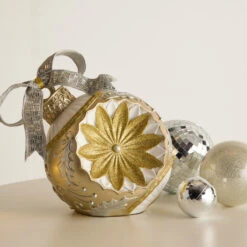 Raz 10" Vintage Gold And Silver Ornament Christmas Decor 4530500