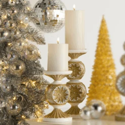 Raz 10" Gold And Silver Vintage Candle Holders Christmas Decoration 4530527