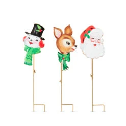 Raz 25.5" Sparkle Holiday Christmas Character Yard Stake Decoration Set Of 3 4536666