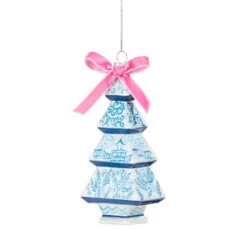 Raz 5.25" Chinoiserie Delft Tree Glass Christmas Ornament 4545708