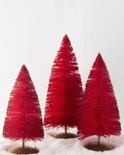 Raz 14" Red Glittered Bottle Brush Trees Christmas Decoration 4546025