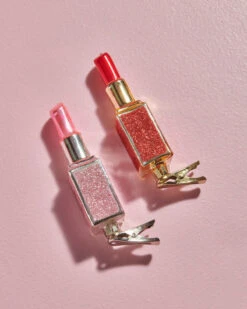 Raz 4.75" Set Of 2 Pink And Red Lipstick Clip On Glass Christmas Ornament 4552955