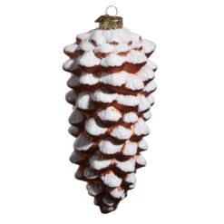 Raz Eric Cortina 8" Snowy Brown Pinecone Glass Christmas Ornament 4553116