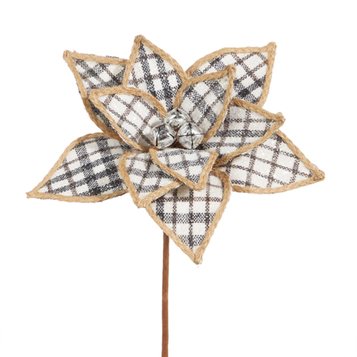Raz 15" Black And White Checkered Poinsettia Christmas Stem F4306712 3 Raz 15" Black And White Checkered Poinsettia Christmas Stem F4306712