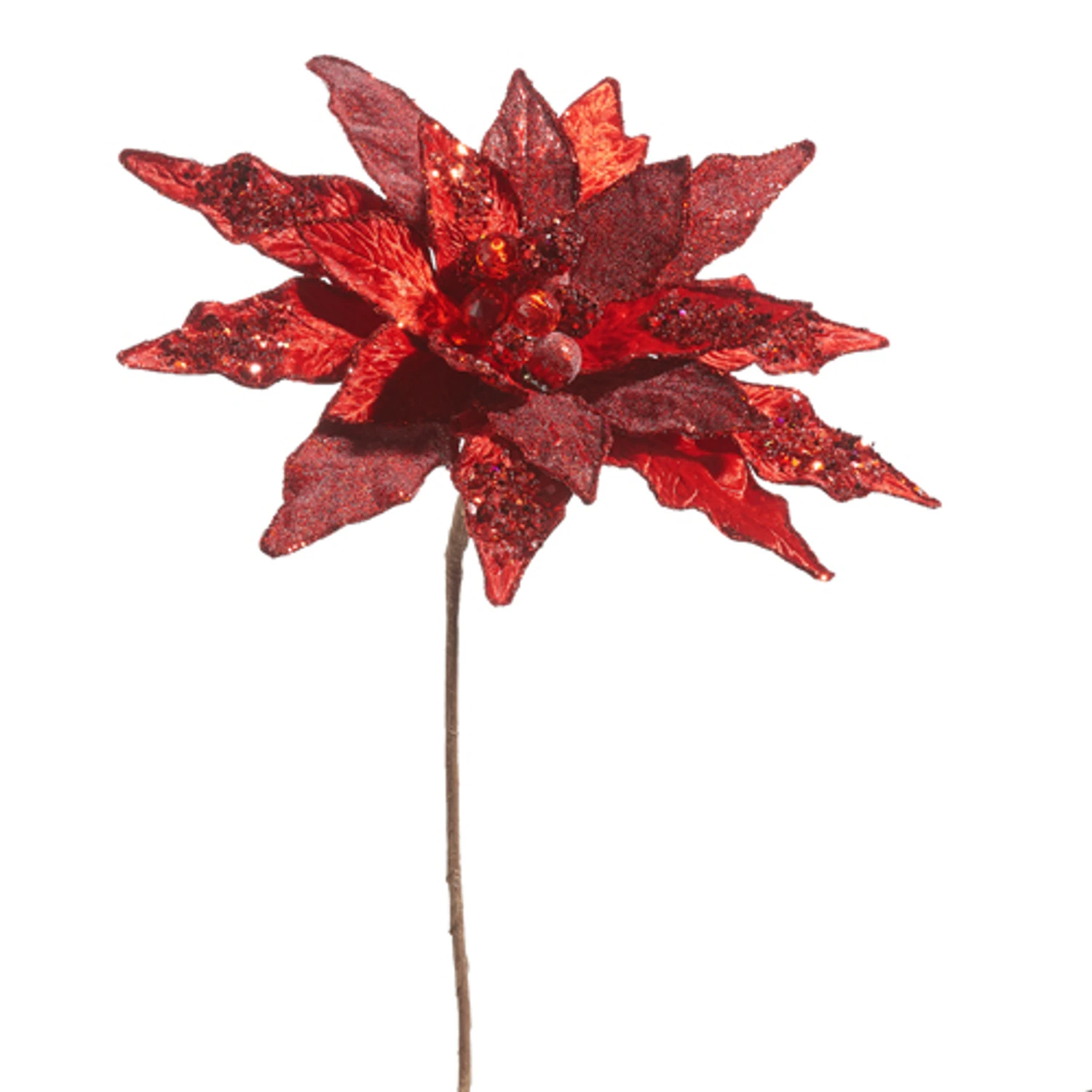 Raz 19" Red Beaded Large Poinsettia Christmas Tree Pick F4448004 4 Raz 19" Red Beaded Large Poinsettia Christmas Tree Pick F4448004 - Image 2