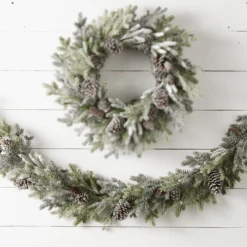 Raz 5.5' Iced Pinecone And Greenery Christmas Garland G4511628
