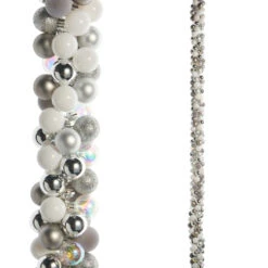Raz 5' Silver And White Sparkle Ball Christmas Garland G4532838