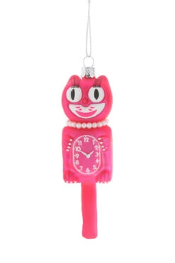Cody Foster 5" Pink Retro Cat Clock Glass Christmas Ornament GO-6416-P