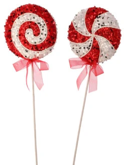 Regency 21.5" Set Of 2 Red, Silver, And White Lollipop Christmas Tree Pick MTX73546