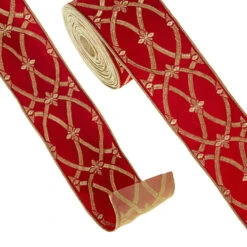 Raz 4" Red And Gold Patterned Wired Christmas Ribbon R4327721 -The Christmas Shop R4327721 15905.1686747332