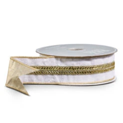 Raz 2.5" Gold And White Velvet Jeweled Wired Christmas Ribbon R4527747