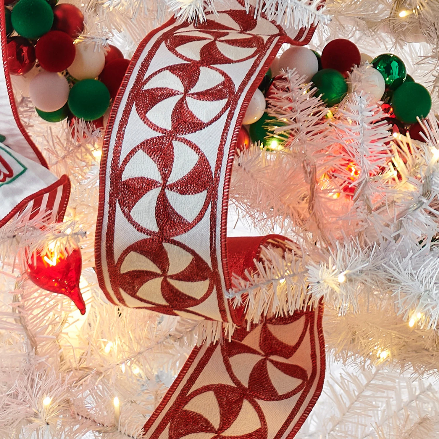 Raz 4" Peppermint Candy Wired Christmas Ribbon R4527760 2 Raz 4" Peppermint Candy Wired Christmas Ribbon R4527760